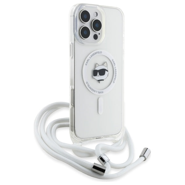 MagSafe cover til Apple iPhone 16, Karl Lagerfeld, IML Crossbody Choupette's Head with Strap, Transparent