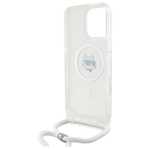 MagSafe cover til Apple iPhone 16, Karl Lagerfeld, IML Crossbody Choupette's Head with Strap, Transparent