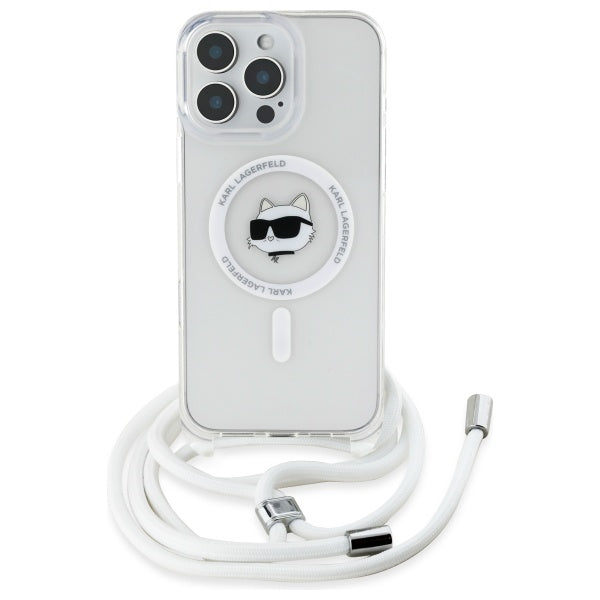 MagSafe cover til Apple iPhone 16, Karl Lagerfeld, IML Crossbody Choupette's Head with Strap, Transparent