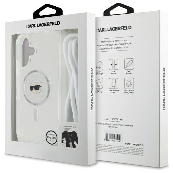 MagSafe cover til Apple iPhone 16, Karl Lagerfeld, IML Crossbody Karl's Head, Transparent