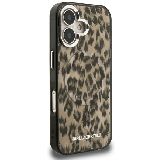 MagSafe Case for Apple iPhone 16, Karl Lagerfeld, IML Leopard Pattern, Brown