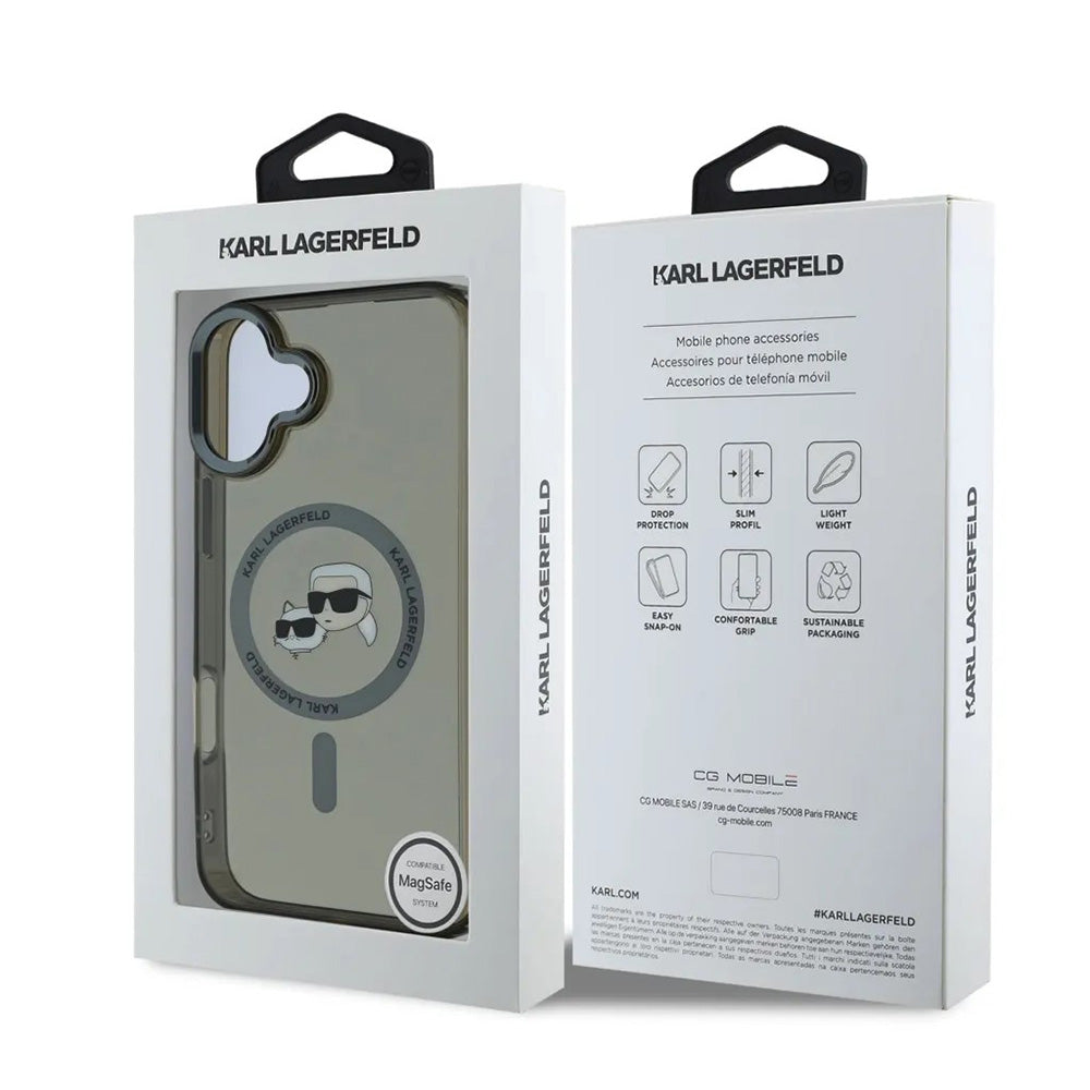 MagSafe cover til Apple iPhone 16, Karl Lagerfeld, IML Metal Karl & Choupette's Heads, Sort