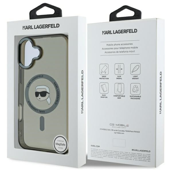 MagSafe cover til Apple iPhone 16, Karl Lagerfeld, IML Metal Karl's Head, Sort
