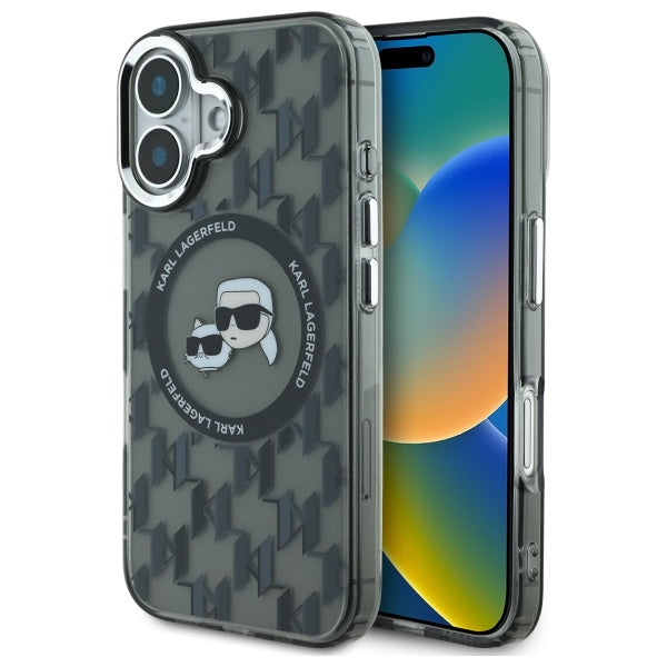 MagSafe cover til Apple iPhone 16, Karl Lagerfeld, IML Monogram Karl & Choupette's Heads, Sort