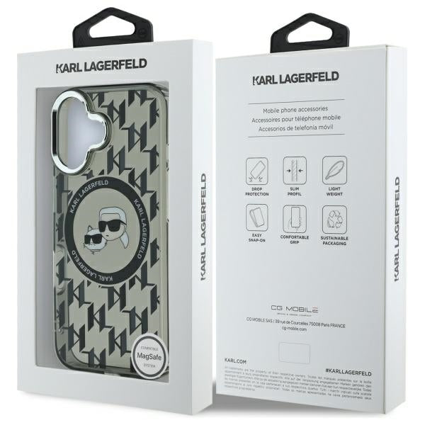 MagSafe cover til Apple iPhone 16, Karl Lagerfeld, IML Monogram Karl & Choupette's Heads, Sort