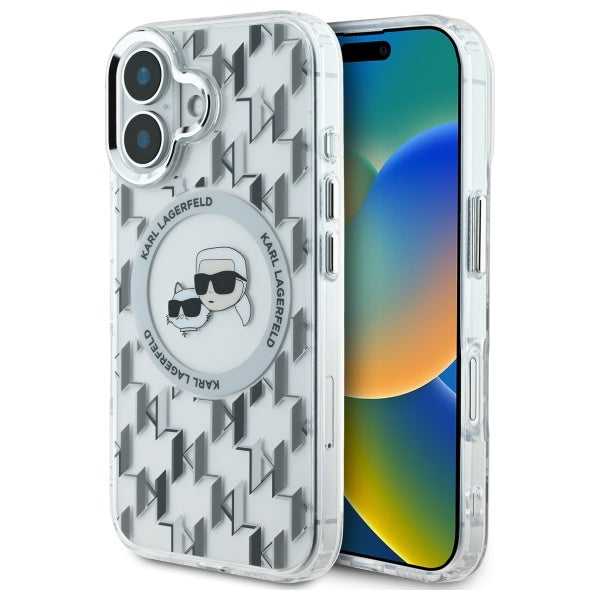 MagSafe cover til Apple iPhone 16, Karl Lagerfeld, IML Monogram Karl & Choupette's Heads, Transparent