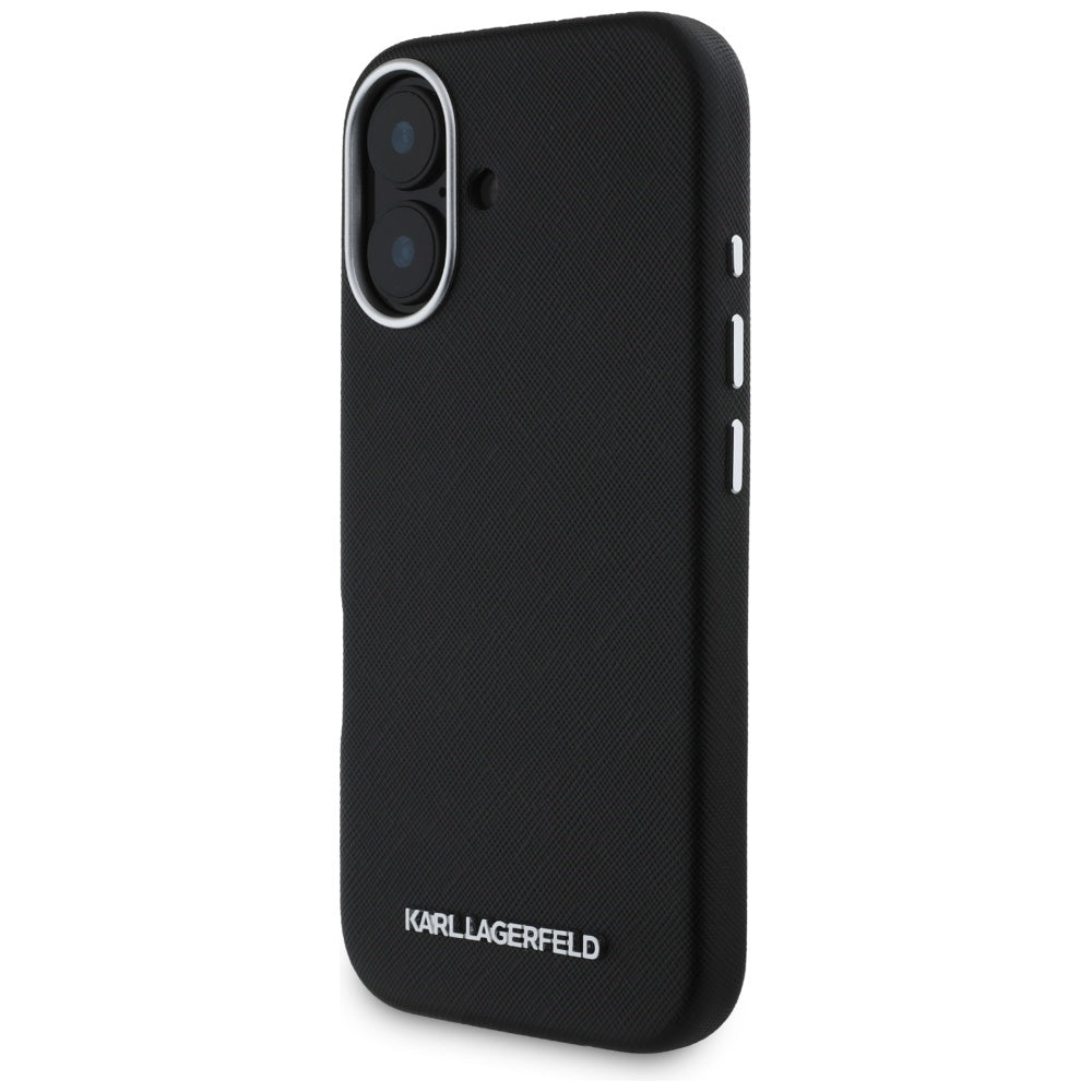 MagSafe cover til Apple iPhone 16, Karl Lagerfeld, Saffiano Full Wrapped Elongated Metal Logo, Sort