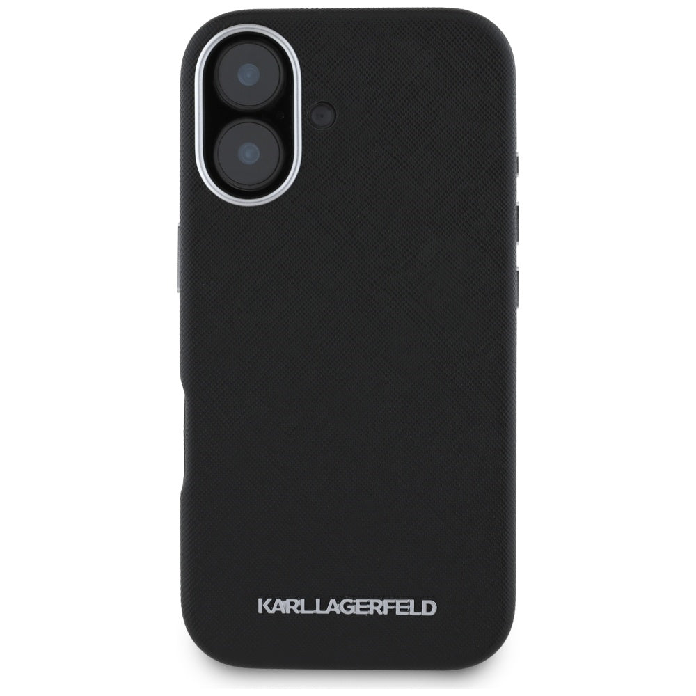 MagSafe cover til Apple iPhone 16, Karl Lagerfeld, Saffiano Full Wrapped Elongated Metal Logo, Sort
