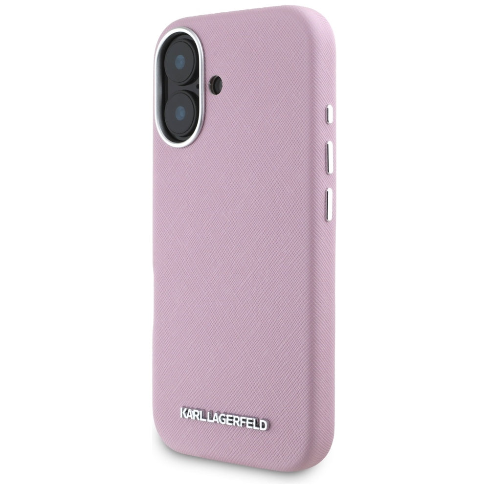 MagSafe cover til Apple iPhone 16, Karl Lagerfeld, Saffiano Full Wrapped Elongated Metal Logo, Pink