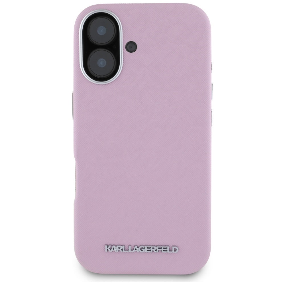 MagSafe cover til Apple iPhone 16, Karl Lagerfeld, Saffiano Full Wrapped Elongated Metal Logo, Pink