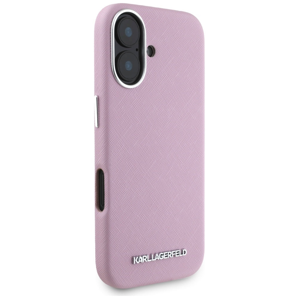 MagSafe cover til Apple iPhone 16, Karl Lagerfeld, Saffiano Full Wrapped Elongated Metal Logo, Pink