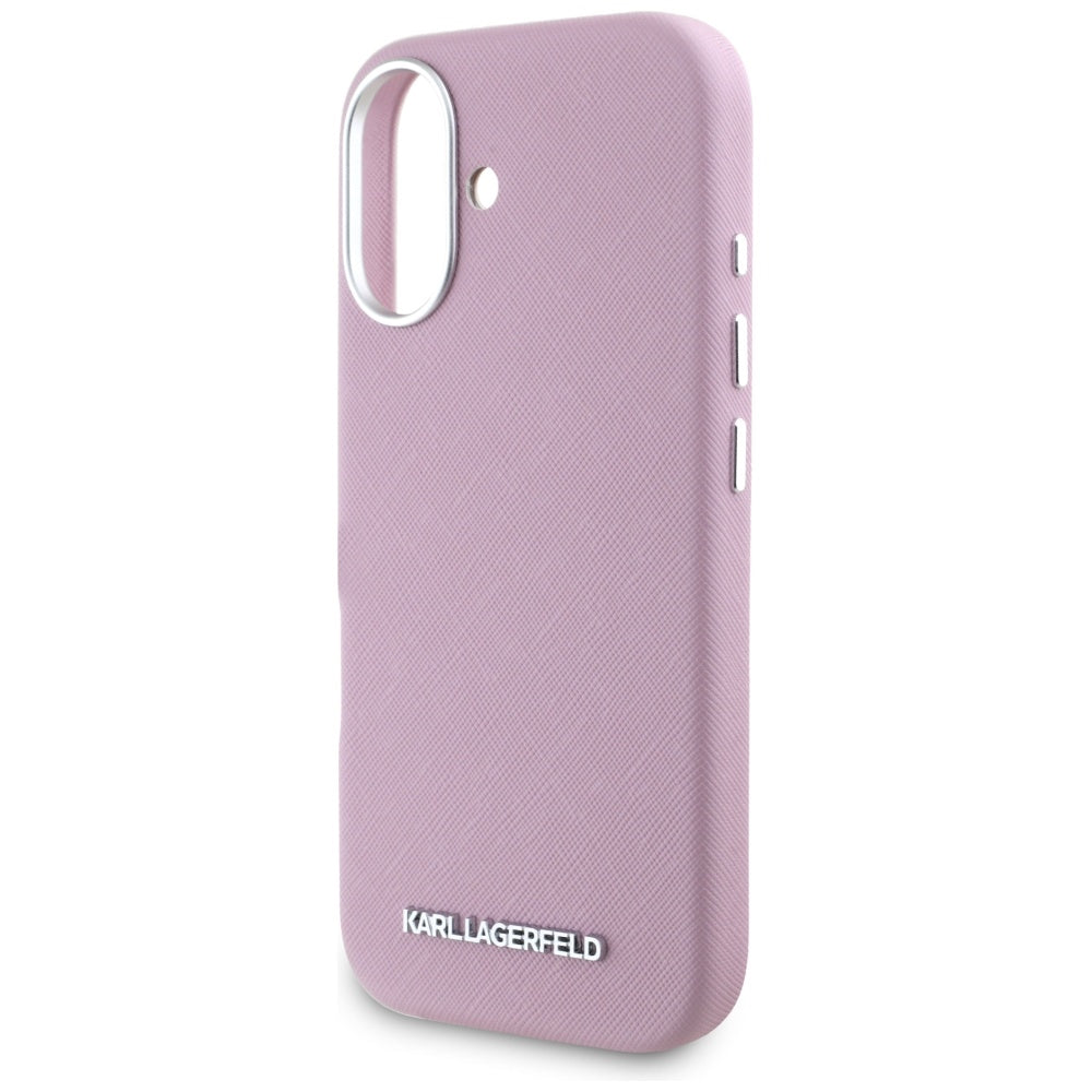 MagSafe cover til Apple iPhone 16, Karl Lagerfeld, Saffiano Full Wrapped Elongated Metal Logo, Pink