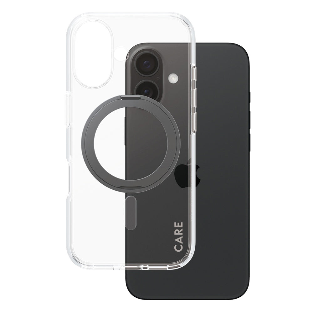 MagSafe cover til Apple iPhone 16, PanzerGlass, Care Feature Kickstand, Sort Transparent