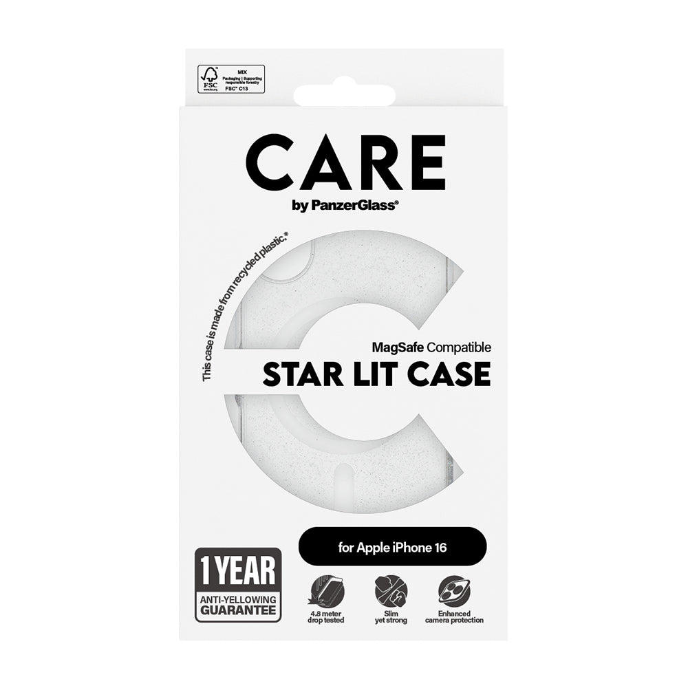 MagSafe cover til Apple iPhone 16, PanzerGlass, Care Urban Combat Star Lit, Transparent Hvid