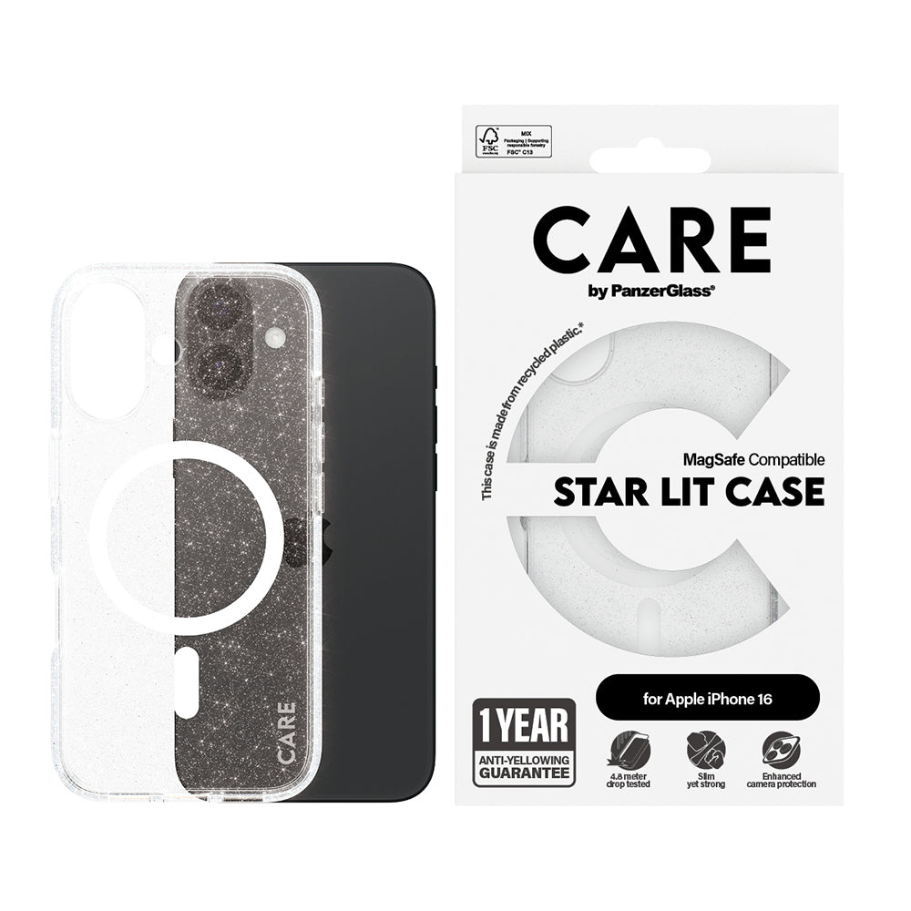 MagSafe cover til Apple iPhone 16, PanzerGlass, Care Urban Combat Star Lit, Transparent Hvid
