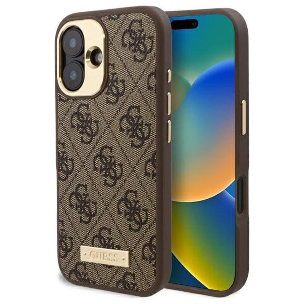 MagSafe cover til Apple iPhone 16 Plus, Guess, 4G Logo Plate, Brun