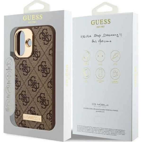 MagSafe cover til Apple iPhone 16 Plus, Guess, 4G Logo Plate, Brun