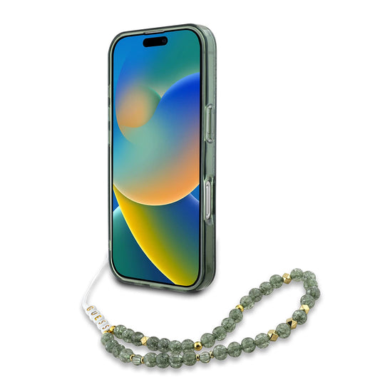 MagSafe cover til Apple iPhone 16 Plus, Guess, IML Flowers Allover Electroplated with Pearl Strap, Grøn