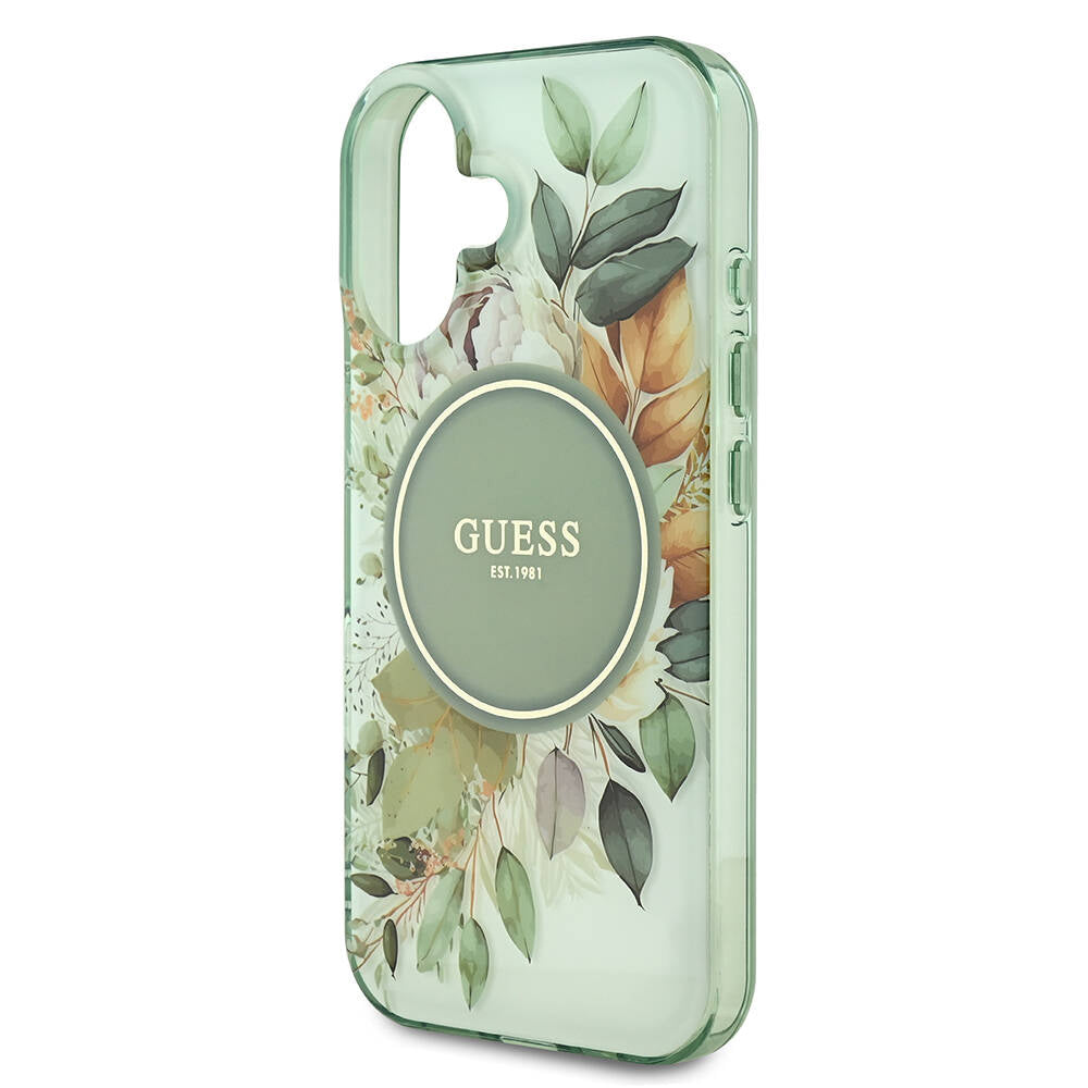 MagSafe cover til Apple iPhone 16 Plus, Guess, IML Flowers with Pearl Strap, Grøn