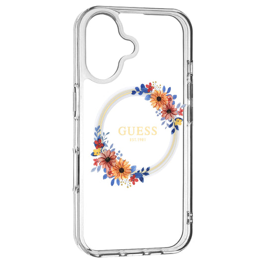 MagSafe cover til Apple iPhone 16 Plus, Guess, IML Flowers Wreath, Transparent