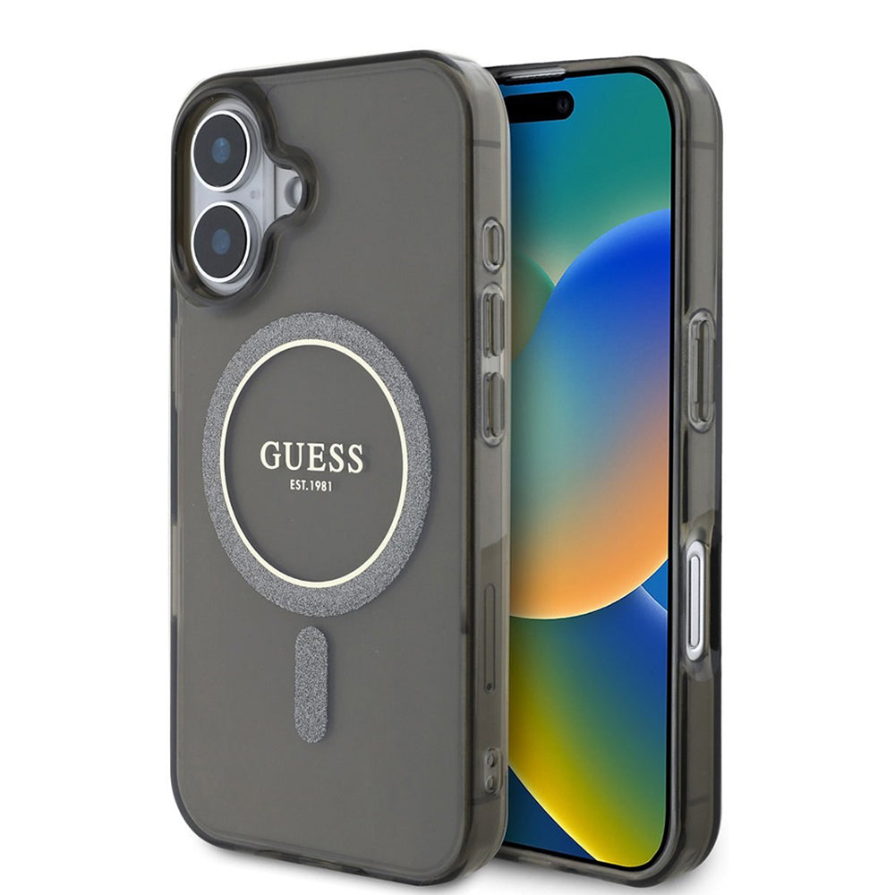 MagSafe cover til Apple iPhone 16 Plus, Guess, IML Glitter Circle, Sort