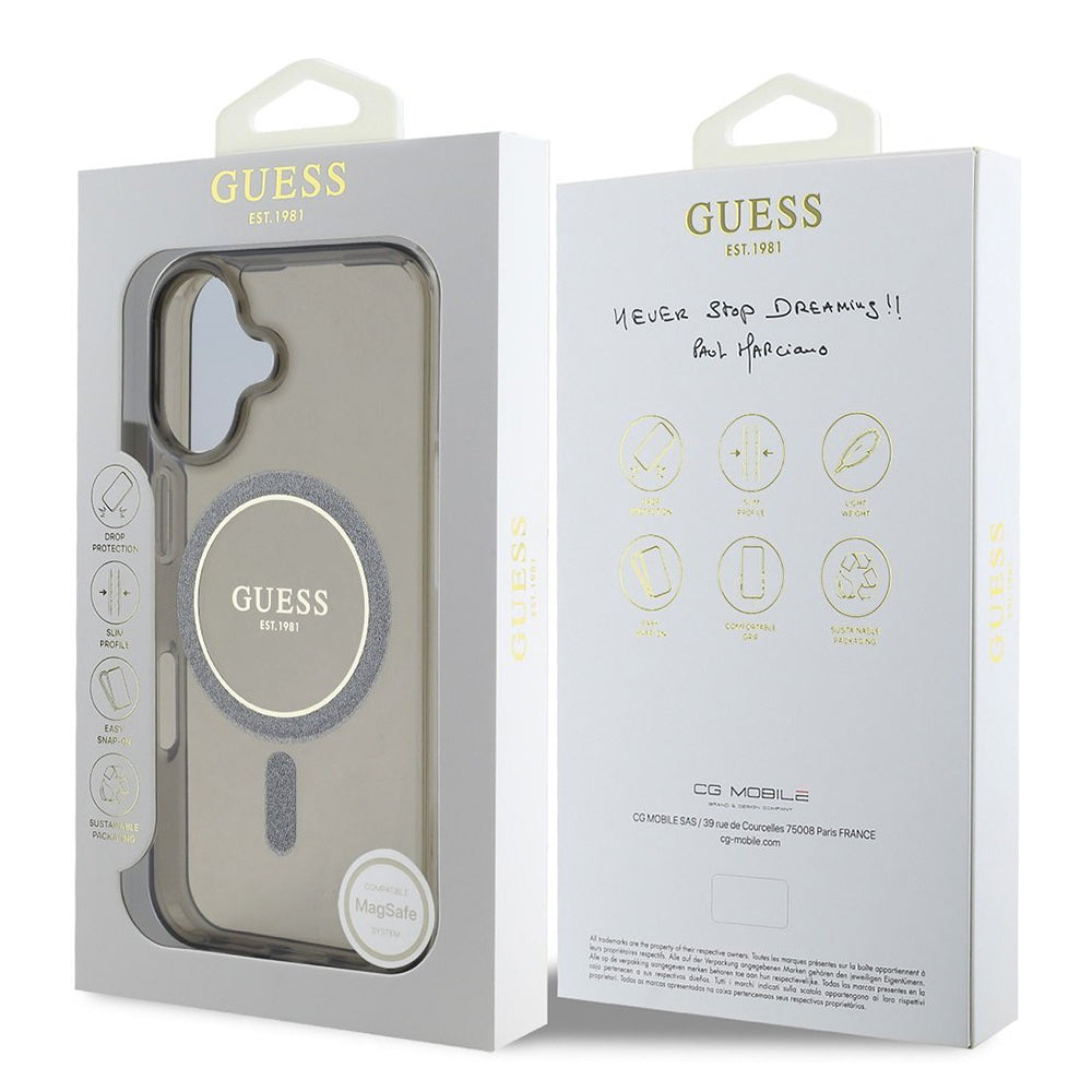 MagSafe cover til Apple iPhone 16 Plus, Guess, IML Glitter Circle, Sort