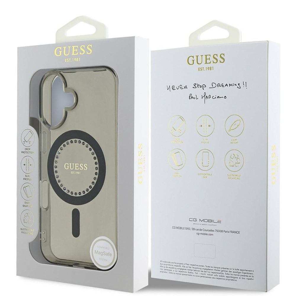 MagSafe cover til Apple iPhone 16 Plus, Guess, IML Rhinestone, Sort