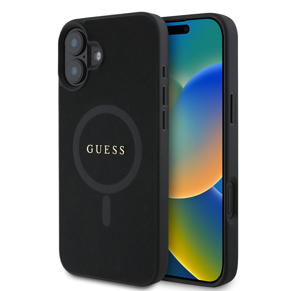 MagSafe cover til Apple iPhone 16 Plus, Guess, Saffiano Classic Logo, Sort