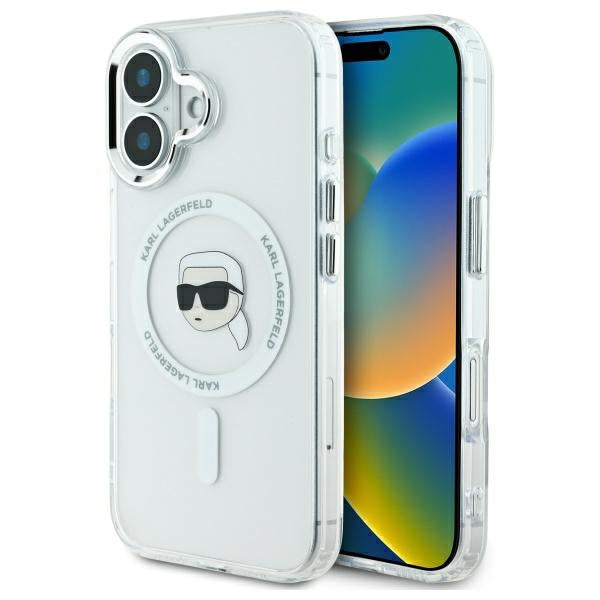 MagSafe cover til Apple iPhone 16 Plus, Karl Lagerfeld, IML Karl's Head, Hvid