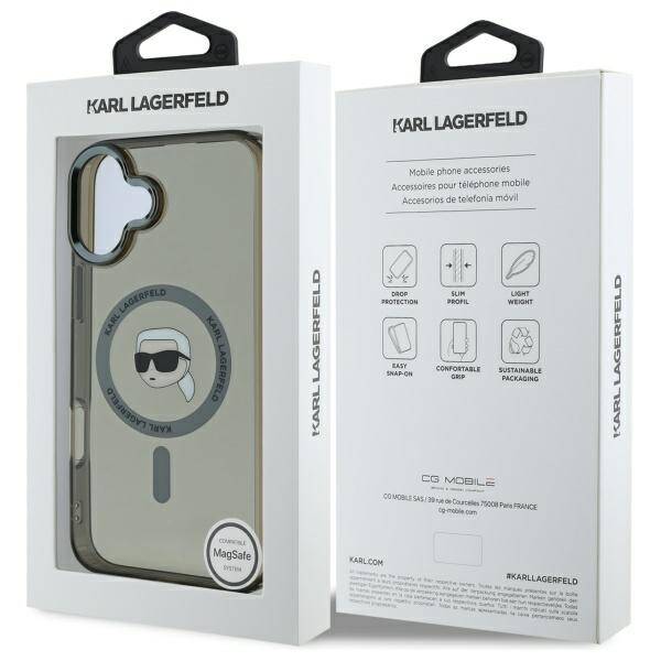 MagSafe cover til Apple iPhone 16 Plus, Karl Lagerfeld, IML Karl's Head, Sort