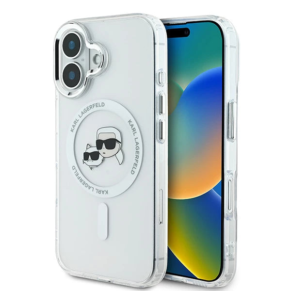 MagSafe cover til Apple iPhone 16 Plus, Karl Lagerfeld, IML Metal Karl & Choupette's Heads, Hvid