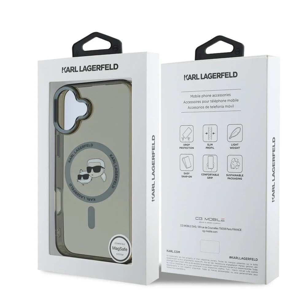 MagSafe cover til Apple iPhone 16 Plus, Karl Lagerfeld, IML Metal Karl & Choupette's Heads, Sort