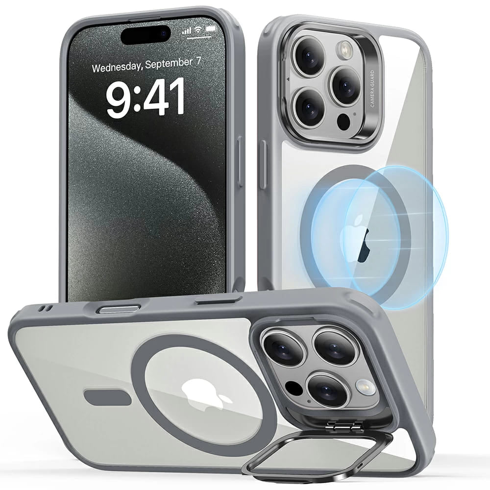 MagSafe cover til Apple iPhone 16 Pro, ESR, Classic Hybrid Kickstand, Transparent Grå
