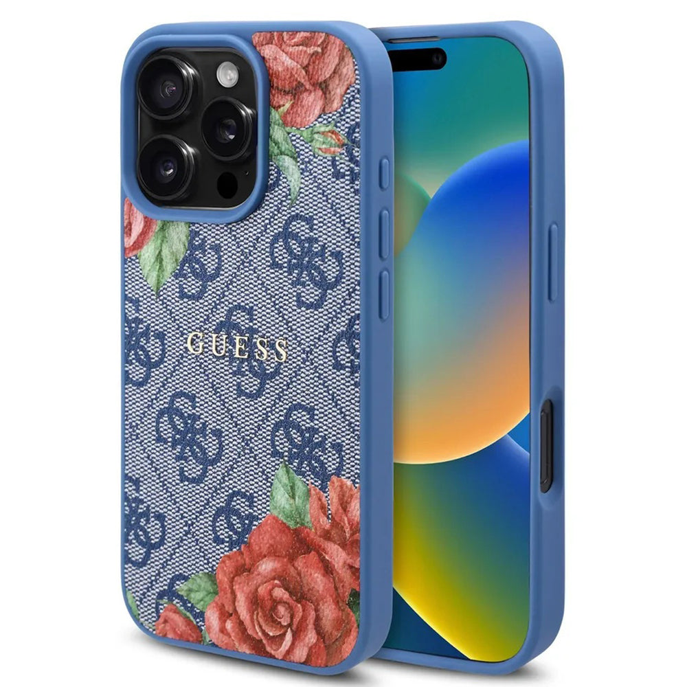 MagSafe cover til Apple iPhone 16 Pro, Guess, 4G Flowers Print, Blå