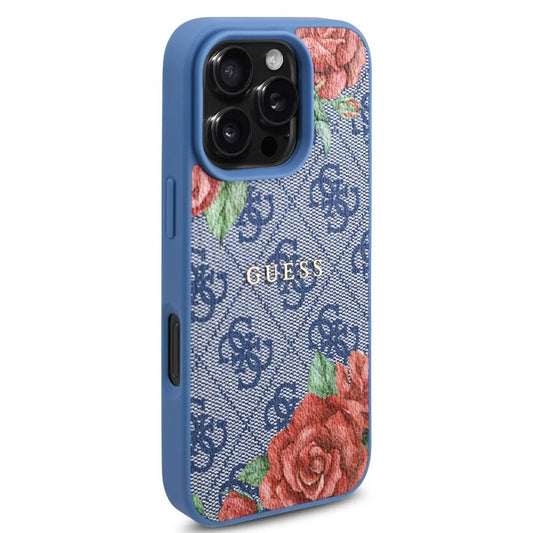 MagSafe cover til Apple iPhone 16 Pro, Guess, 4G Flowers Print, Blå
