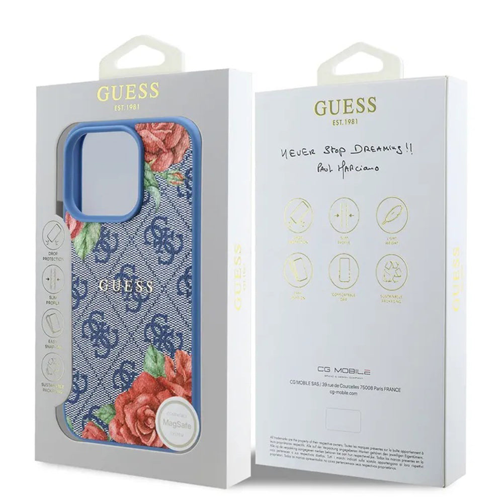 MagSafe cover til Apple iPhone 16 Pro, Guess, 4G Flowers Print, Blå
