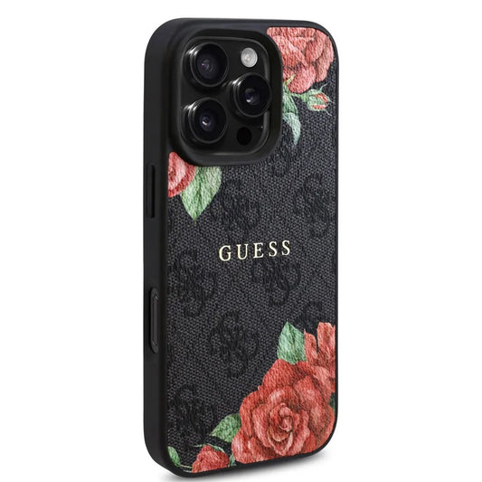 MagSafe cover til Apple iPhone 16 Pro, Guess, 4G Flowers Print, Sort