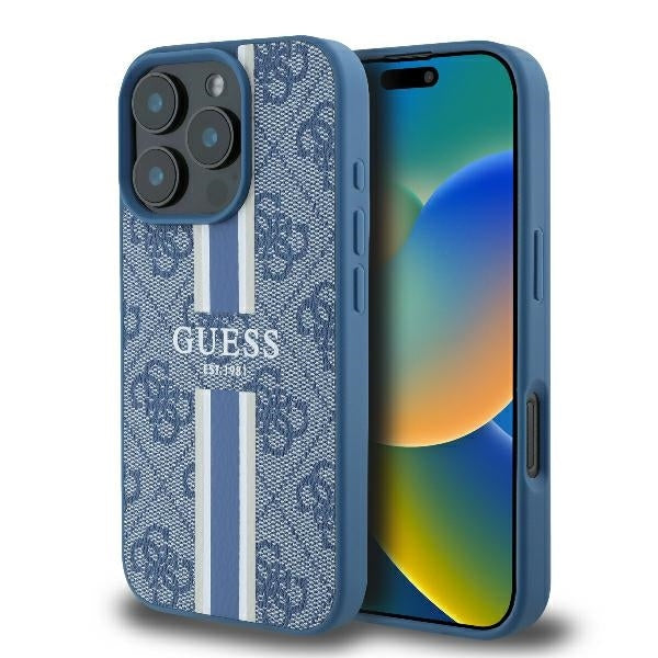 MagSafe cover til Apple iPhone 16 Pro, Guess, 4G Printed Stripes, Blå