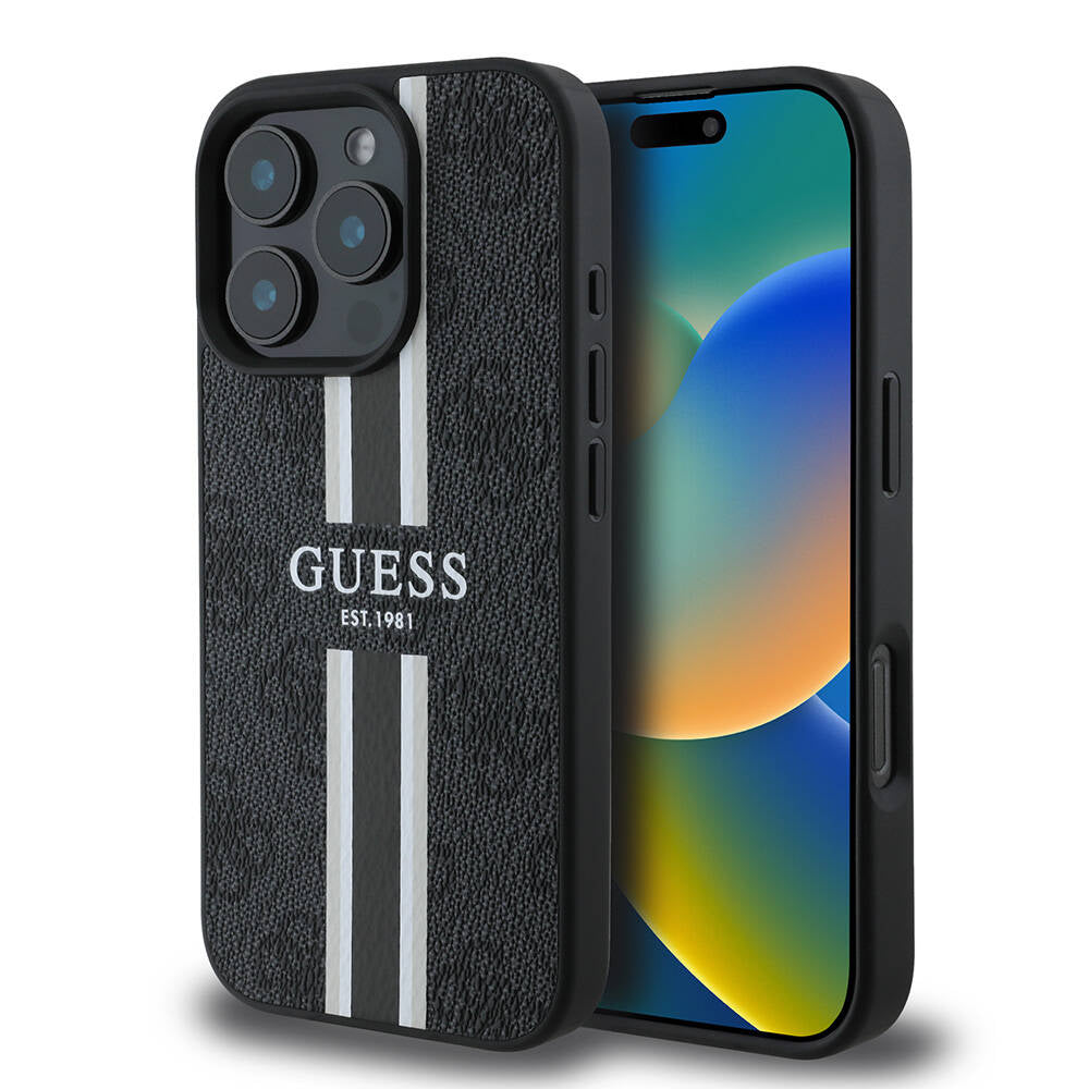 MagSafe cover til Apple iPhone 16 Pro, Guess, 4G Printed Stripes, Sort