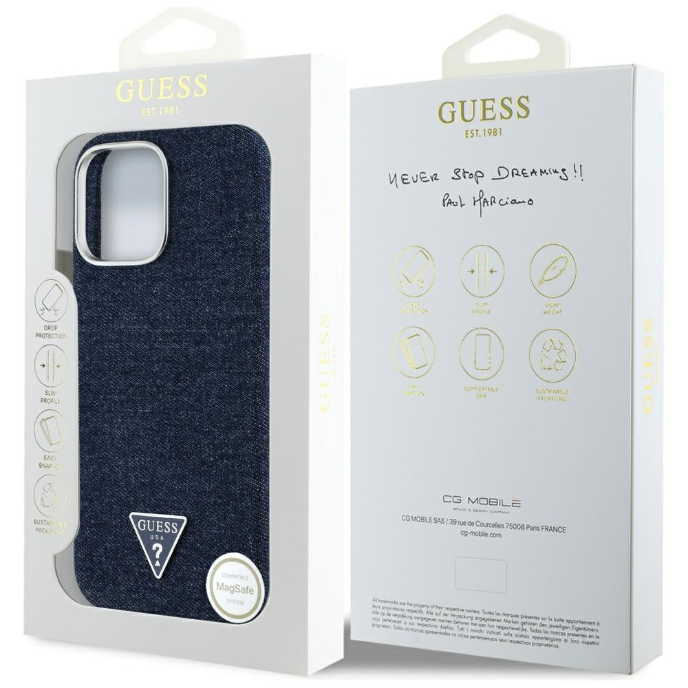 MagSafe cover til Apple iPhone 16 Pro, Guess, Denim Triangle Logo, Blå