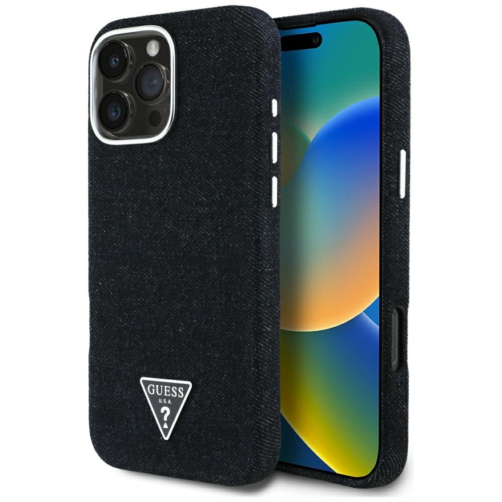 MagSafe cover til Apple iPhone 16 Pro, Guess, Denim Triangle Logo, Sort