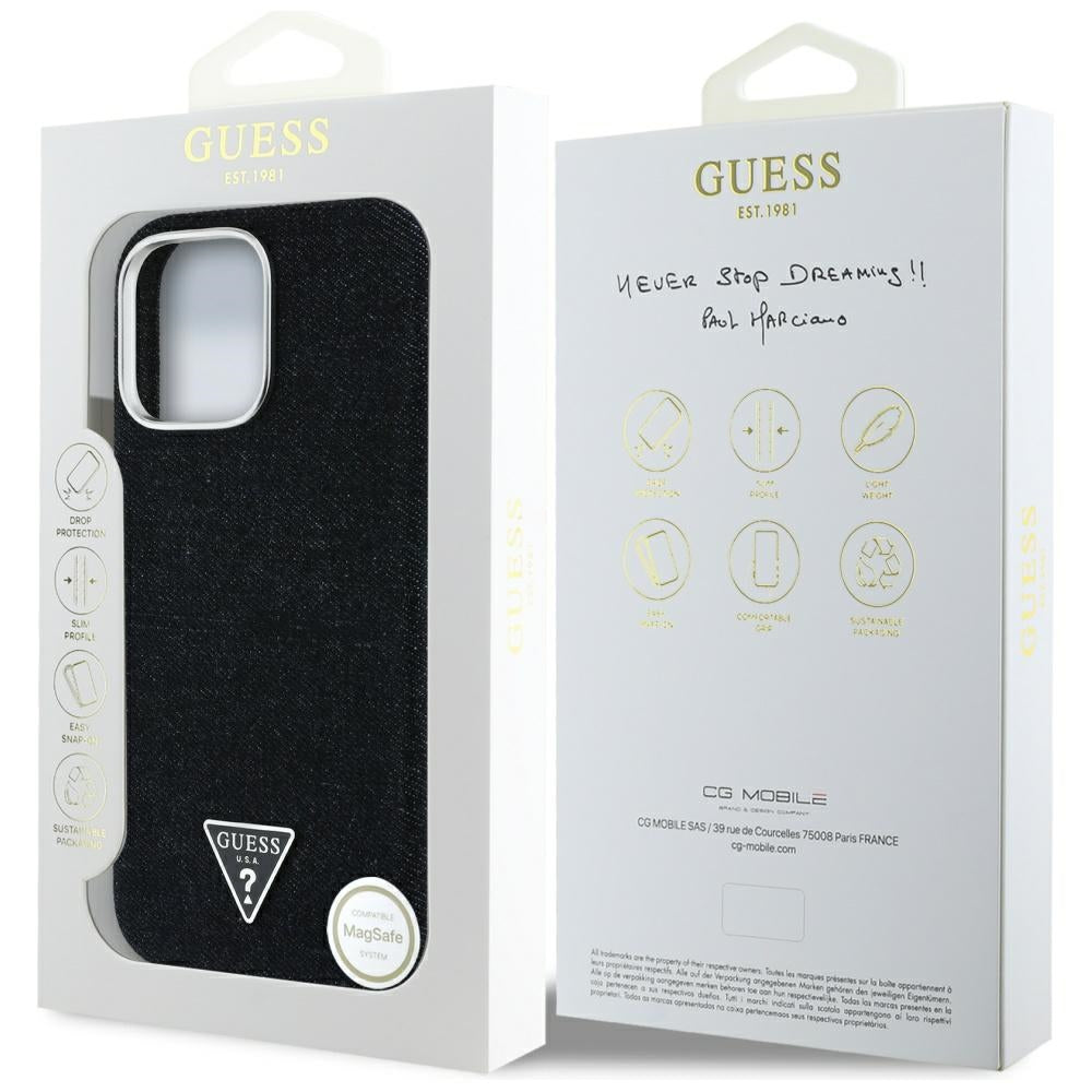 MagSafe cover til Apple iPhone 16 Pro, Guess, Denim Triangle Logo, Sort