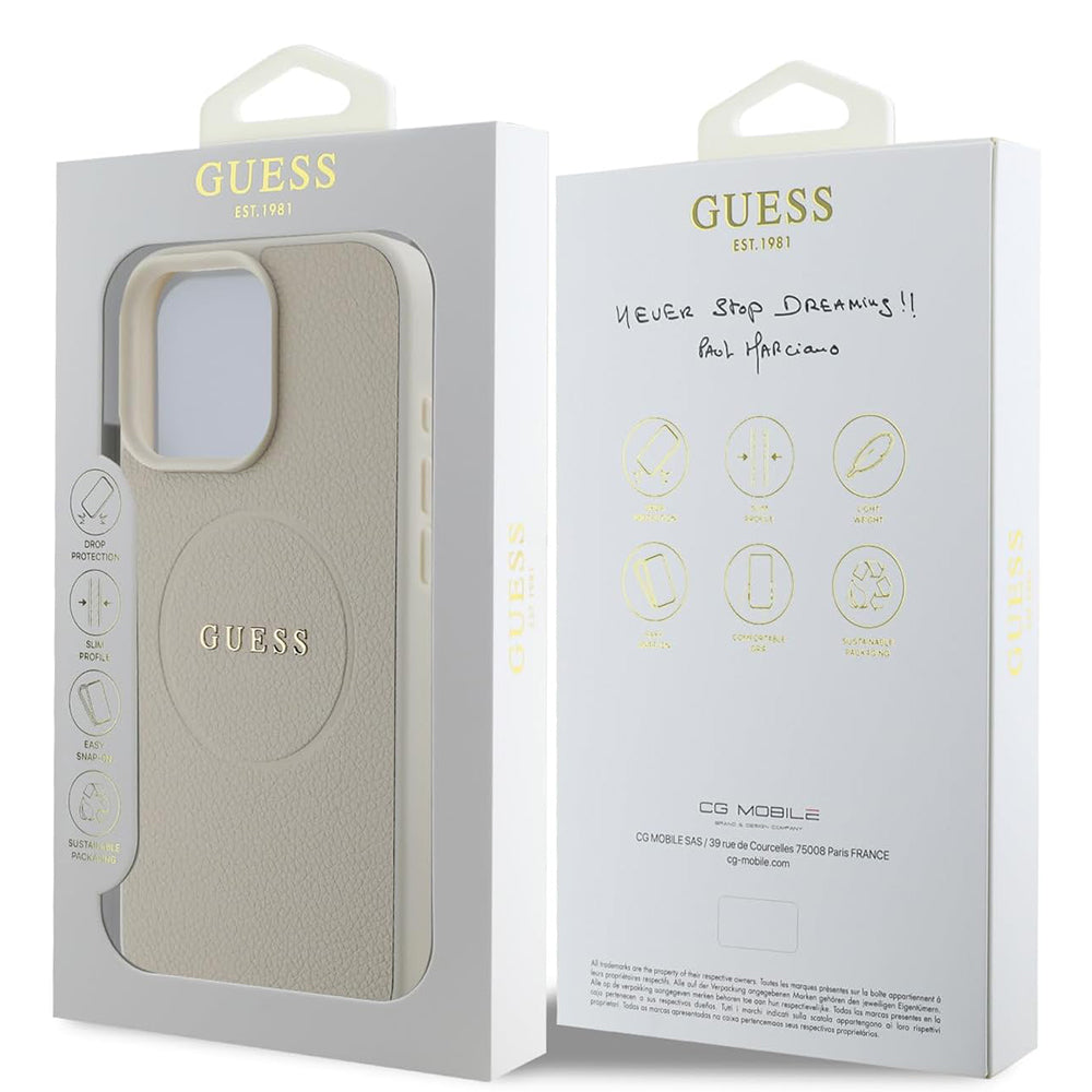 MagSafe cover til Apple iPhone 16 Pro, Guess, Grained Gold Ring, Beige