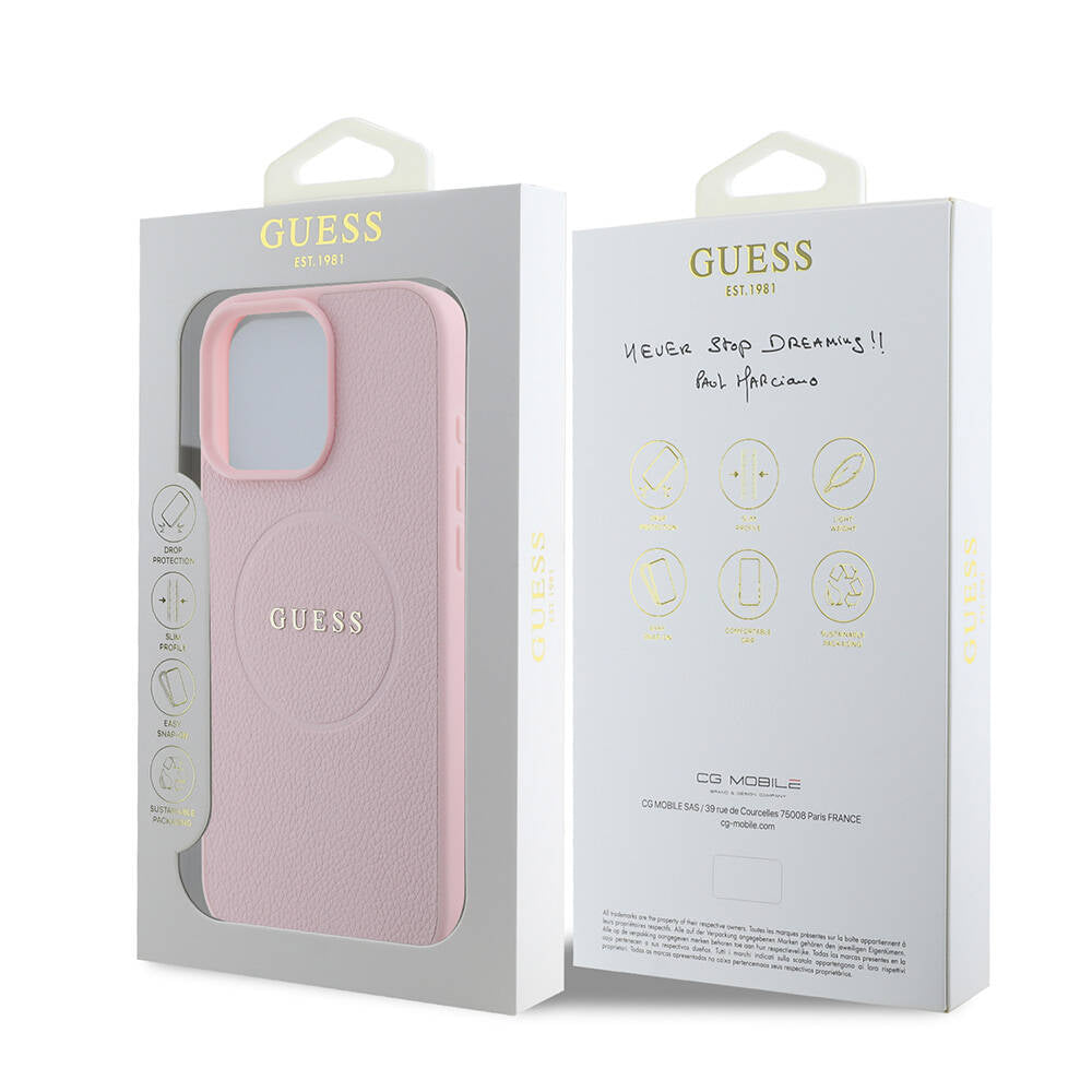 MagSafe cover til Apple iPhone 16 Pro, Guess, Grained Gold Ring, Pink