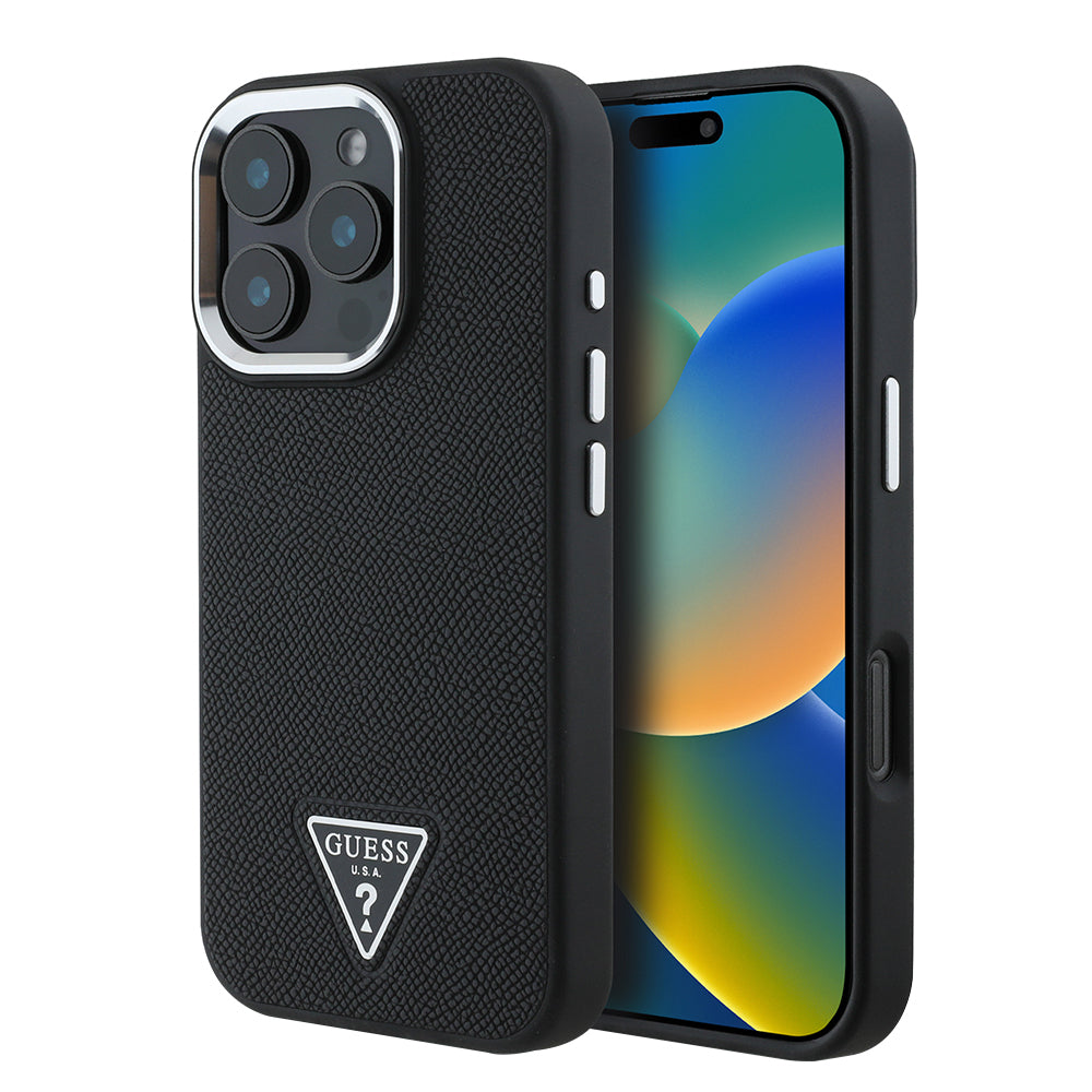 MagSafe cover til Apple iPhone 16 Pro, Guess, Grained Triangle Logo, Sort