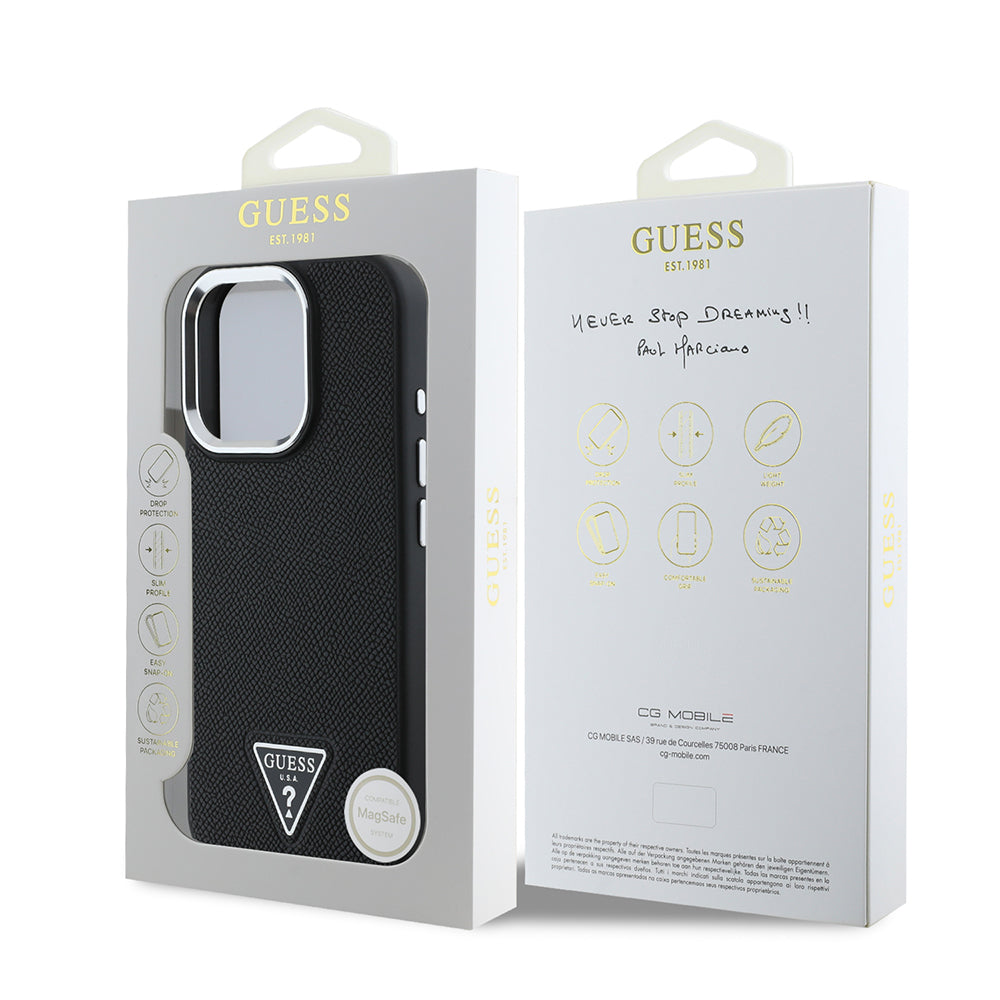MagSafe cover til Apple iPhone 16 Pro, Guess, Grained Triangle Logo, Sort
