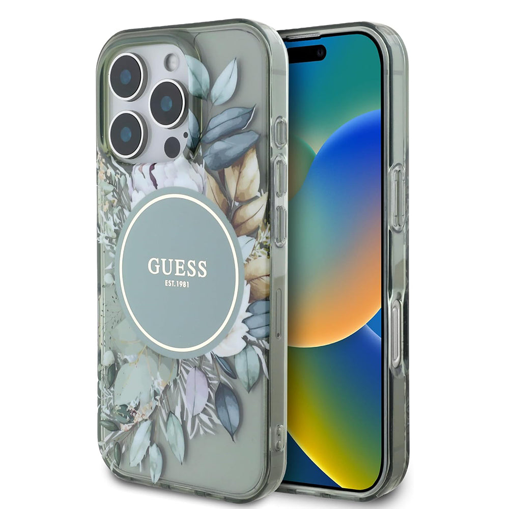 MagSafe cover til Apple iPhone 16 Pro, Guess, IML Flower & Tonal Circle, Grøn