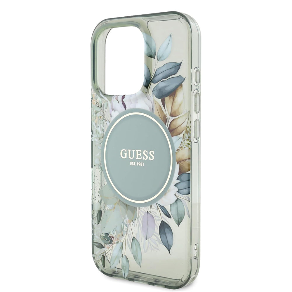 MagSafe cover til Apple iPhone 16 Pro, Guess, IML Flower & Tonal Circle, Grøn
