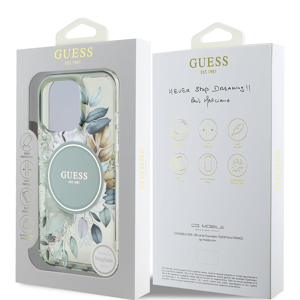 MagSafe cover til Apple iPhone 16 Pro, Guess, IML Flower & Tonal Circle, Grøn