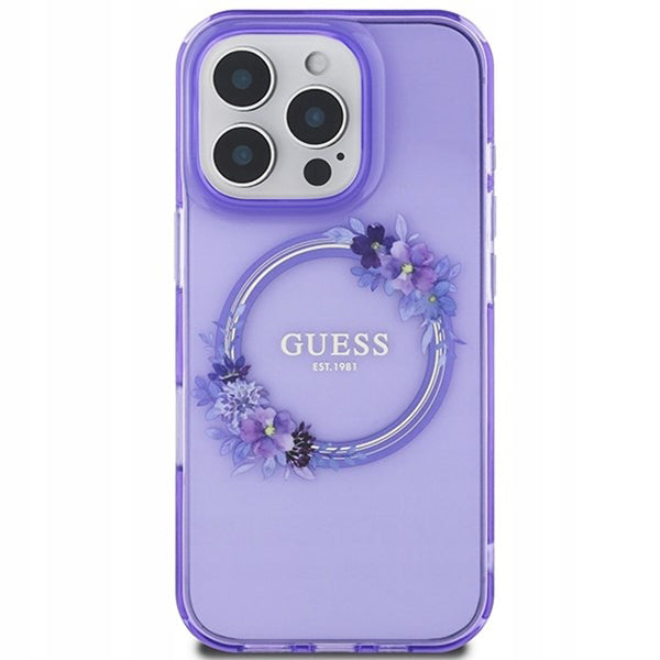 MagSafe cover til Apple iPhone 16 Pro, Guess, IML Flowers Wreath, Lilla